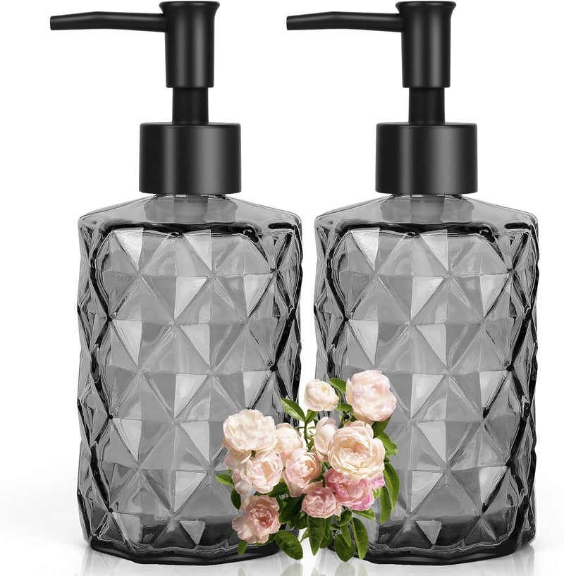 Ulable 11oz Glass Soap Dispenser with Plastic Pump, Clear Black Bathroom Soap Dispenser for Hand Wash & Dish Wash, Elegant Dispenser for Dishwashing Liquid, Lotion, Shower Gel, Essential Oil - Image 1